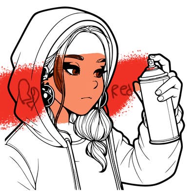 a realistic girl, spray painting