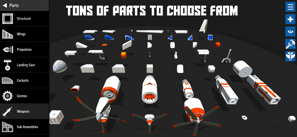 SimplePlanes - A wide selection of aircraft building parts in the SimplePlanes construction interface