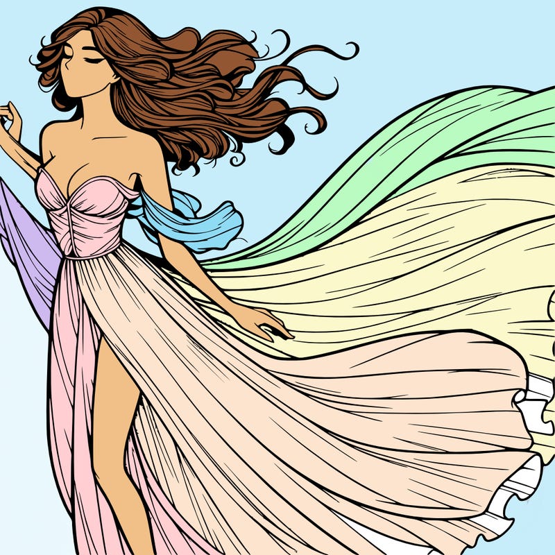 realistic woman in dress flowing the the wind