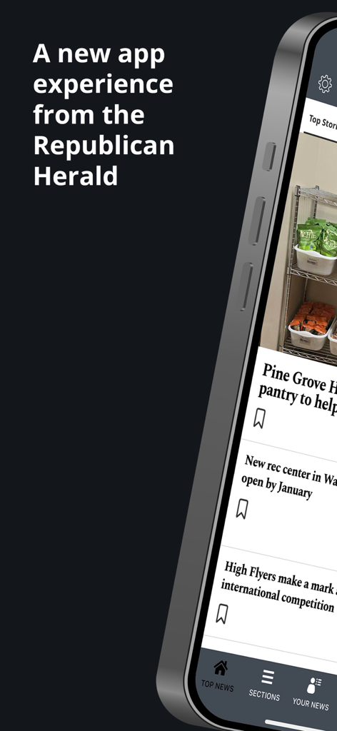 Pottsville Republican-Herald app displaying local news headlines and bottom navigation menu.