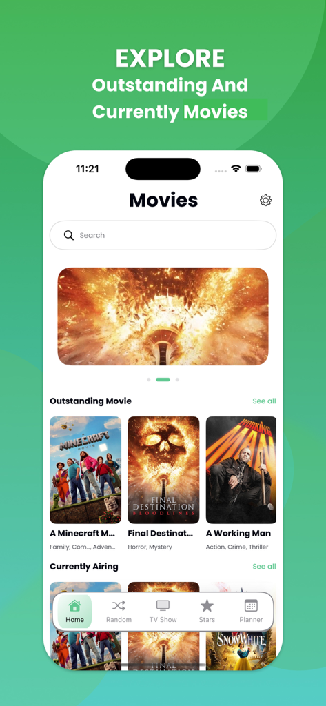 Tela inicial do aplicativo Movie Boxes mostrando filmes populares e menu de navegação