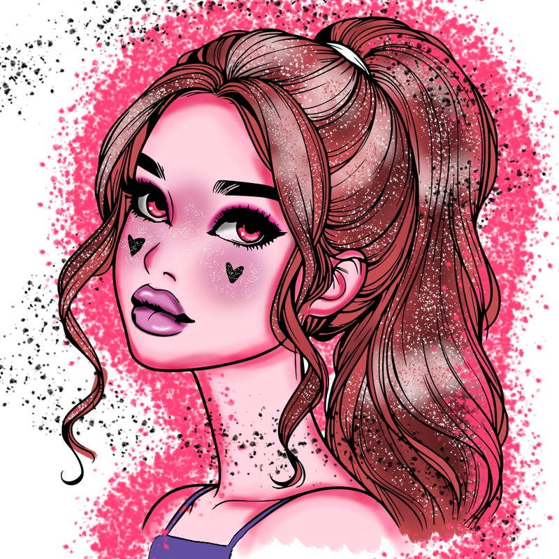 realistic girl with a ponytail on her hair and lips