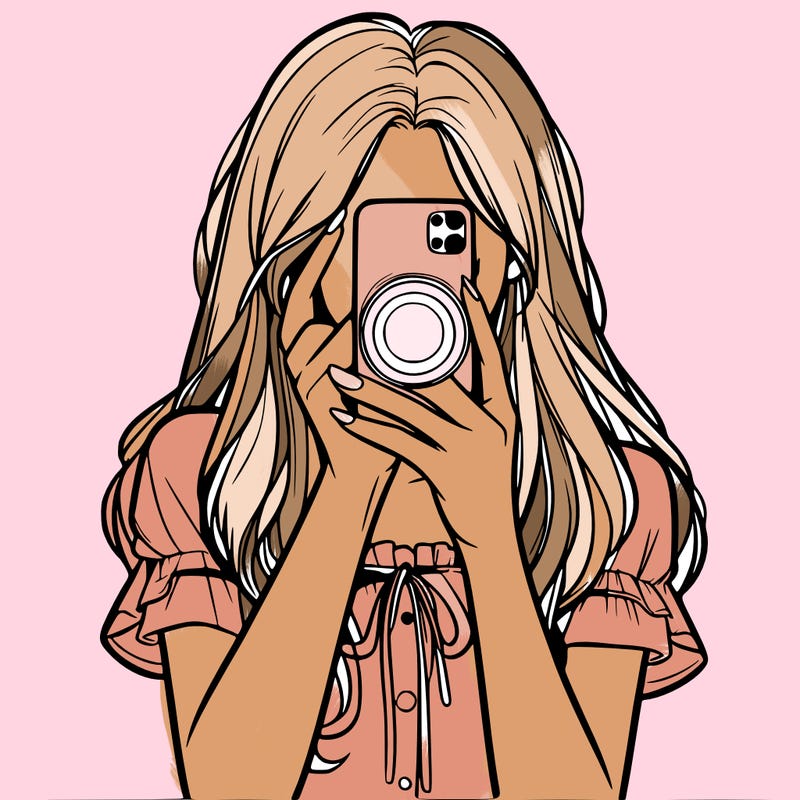 a realistic girl holding her phone taking pictures