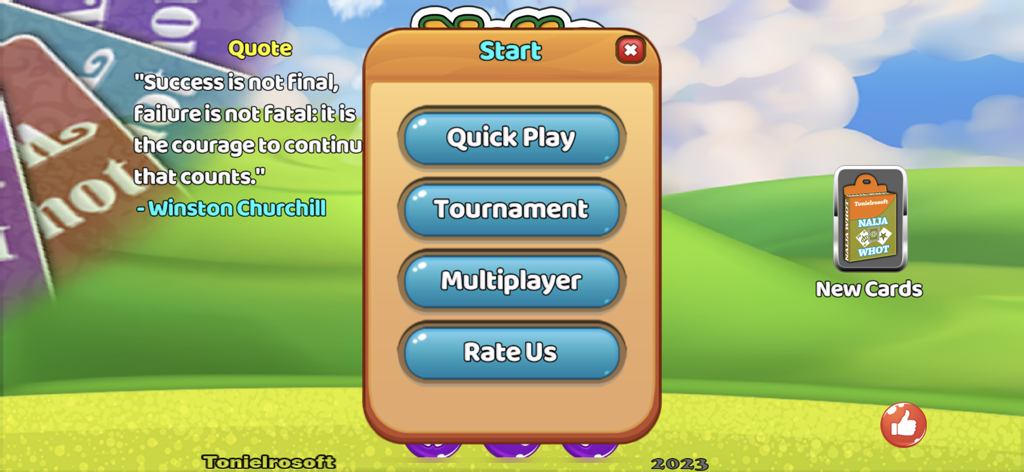 Naija Whot - Naija Whot app start screen with options for Quick Play Tournament and Multiplayer