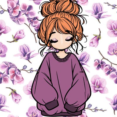 girl with baggy sweatshirt and messy bun