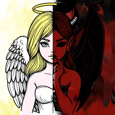 realistic angel half demon