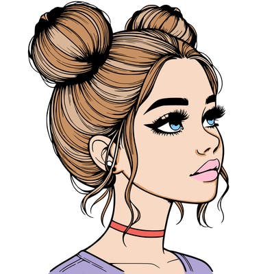 realistic girl with buns on the top of her head