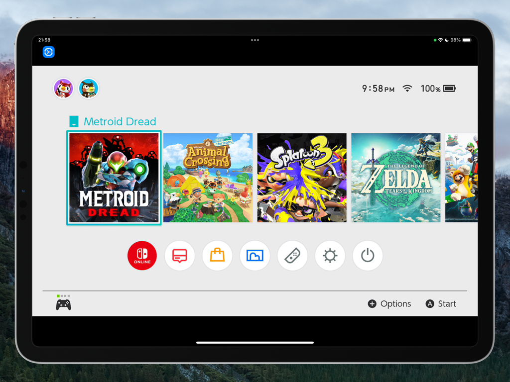 Console Link - Console Linkアプリを使用してiPadに表示されたNintendo Switchホーム画面