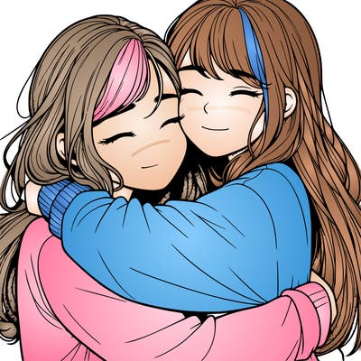 realistic two girls hugging