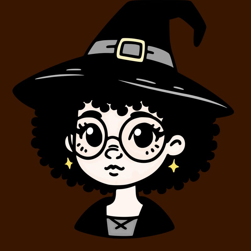 a black person who is a witch and has glasses