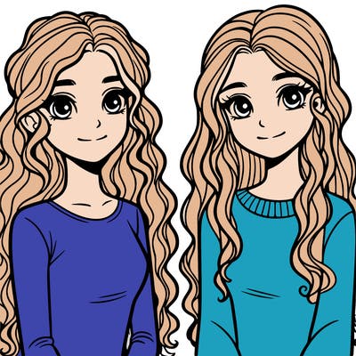 two 15-year-old girls, one with long curly hair and the other with straight hair