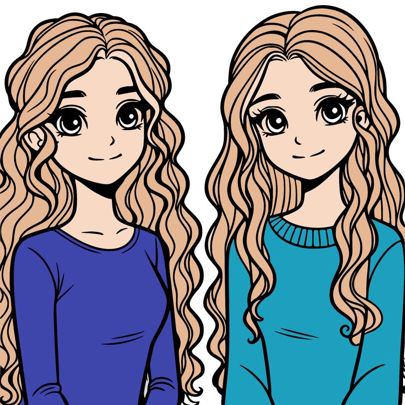 two 15-year-old girls, one with long curly hair and the other with straight hair