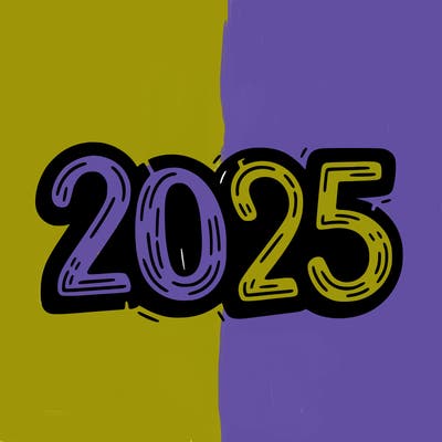 one line scrawled numbers sketch design “2025”