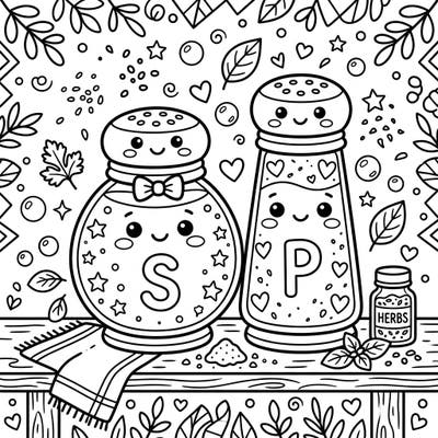 Get ready for a dash of creativity with this super cute coloring page featuring friendly salt and pepper shakers! Perfect for kids, this design is packed with delightful details just waiting for your favorite colors.