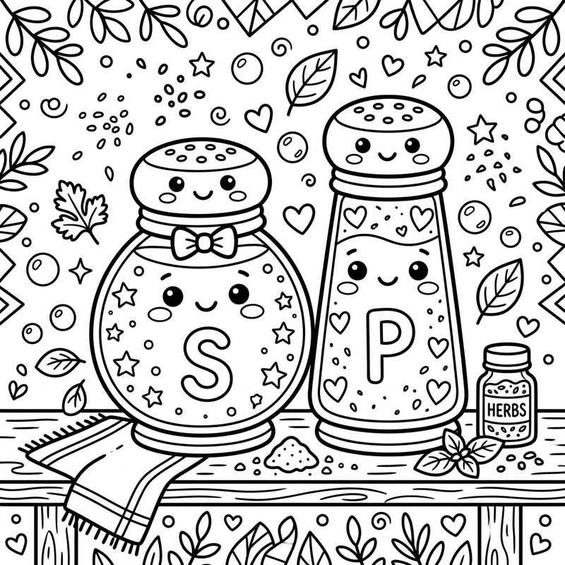 Get ready for a dash of creativity with this super cute coloring page featuring friendly salt and pepper shakers! Perfect for kids, this design is packed with delightful details just waiting for your favorite colors.