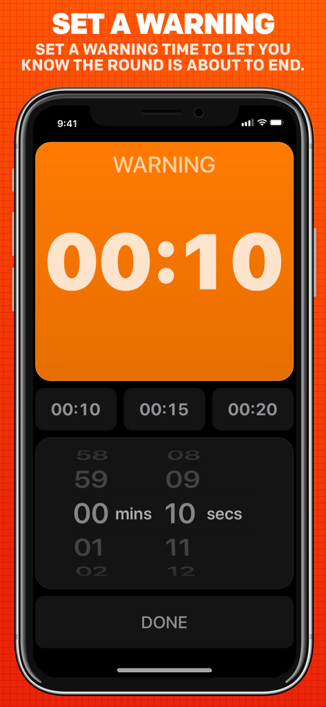 Boxing Timer Pro Round Timer - Boxing Timer Pro app screen for setting a ten second round warning