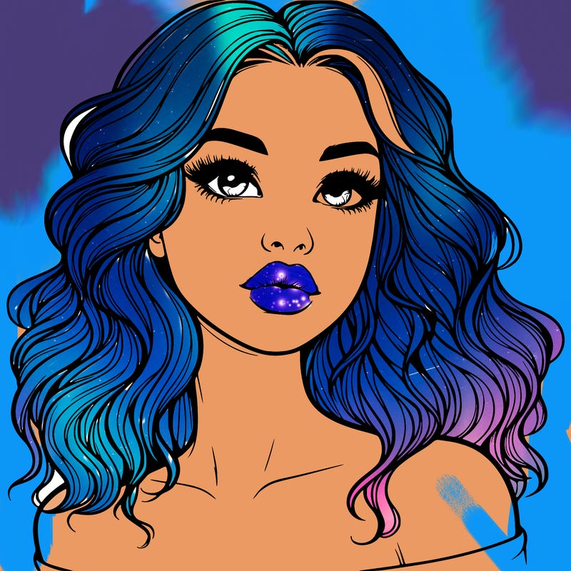realistic girl with wavy hair and lips