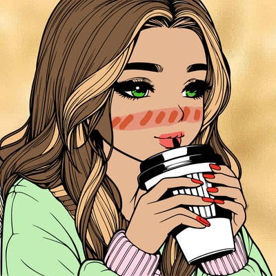realistic girl drinking coffee