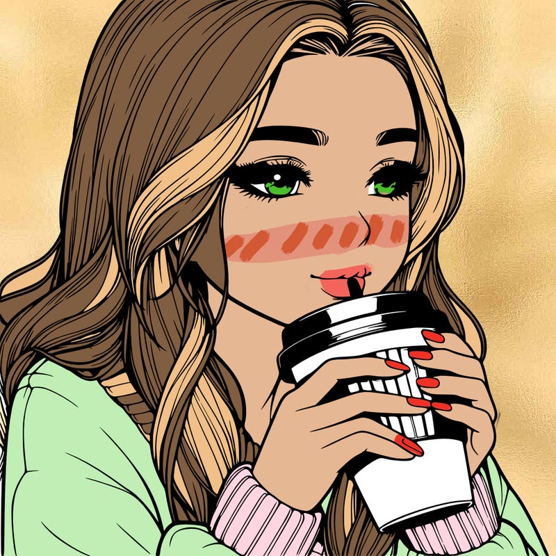 realistic girl drinking coffee