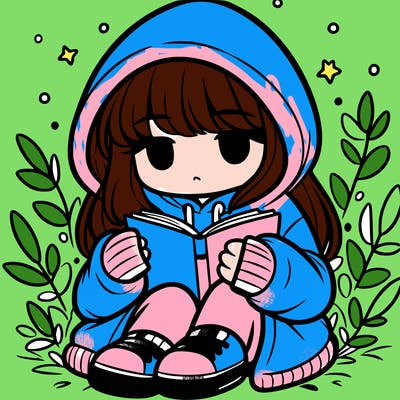 girl in oversized hoodie reading a book