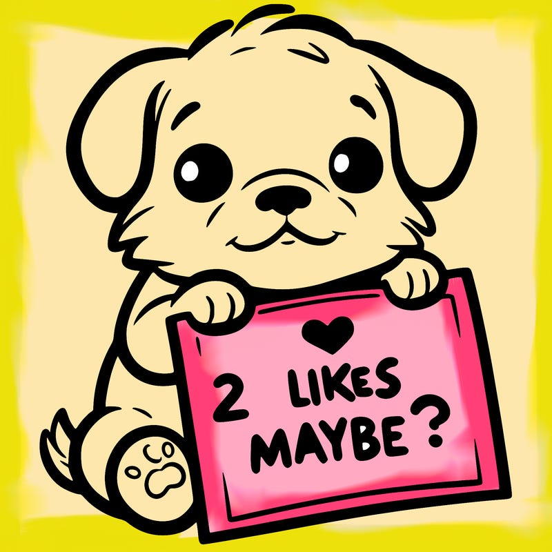 a puppy holding a sign that says 2 likes maybe?