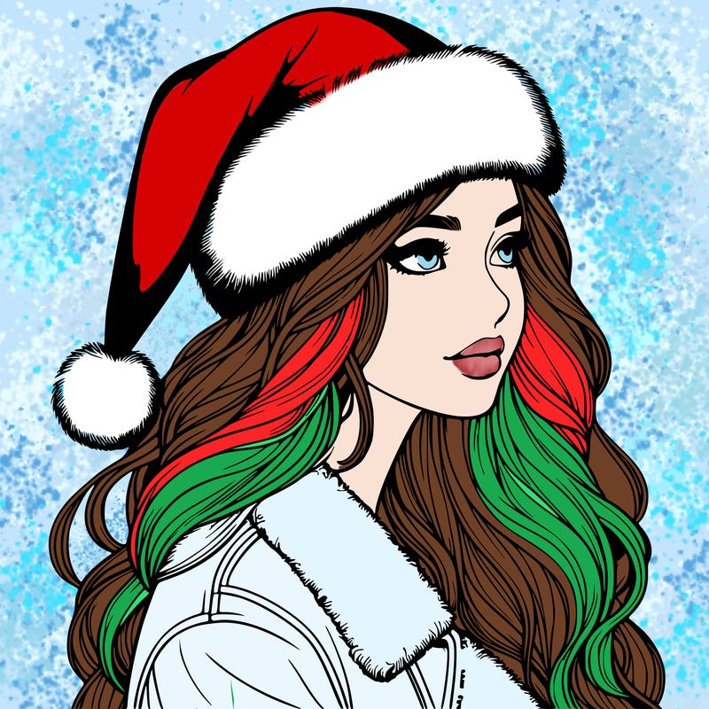 realistic girl in santa hat