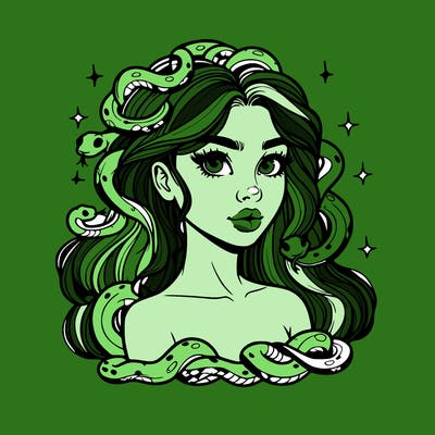 realistic girl with snakes as hair