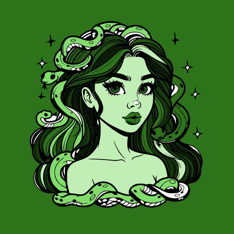 realistic girl with snakes as hair