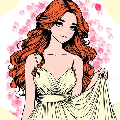 realistic girl in flowy silky prom dress