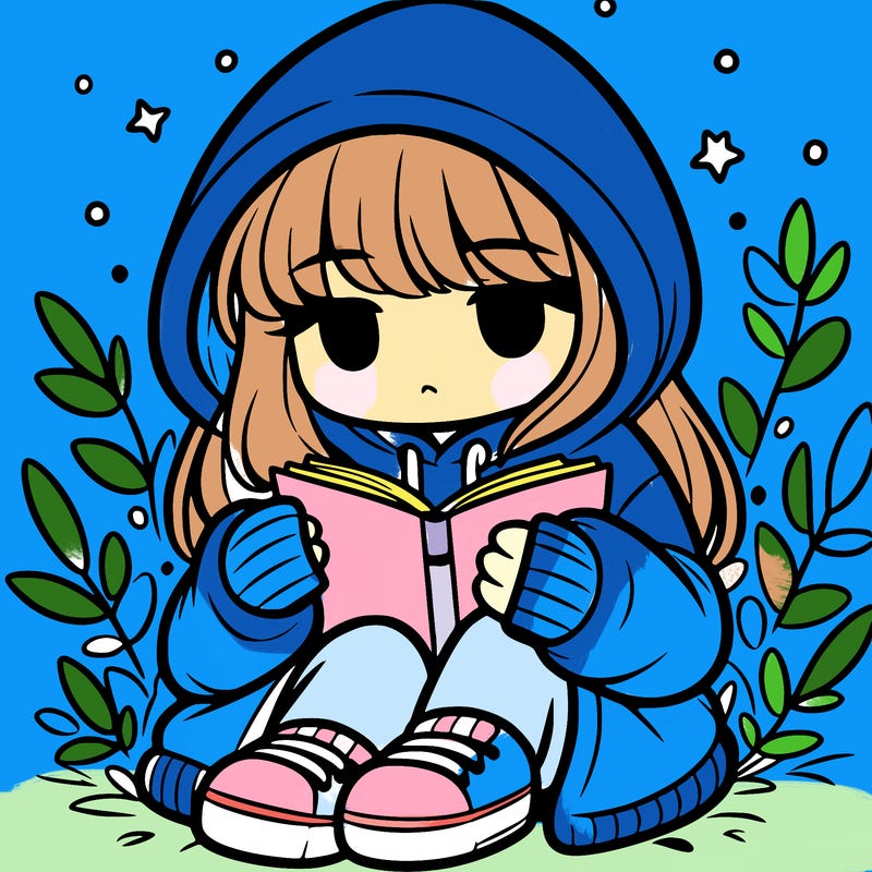 girl in oversized hoodie reading a book