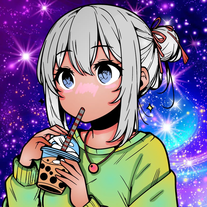 manga character drinking boba