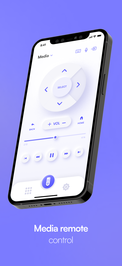 Interfaz de control de medios de la aplicación de control remoto LG TV en un iPhone