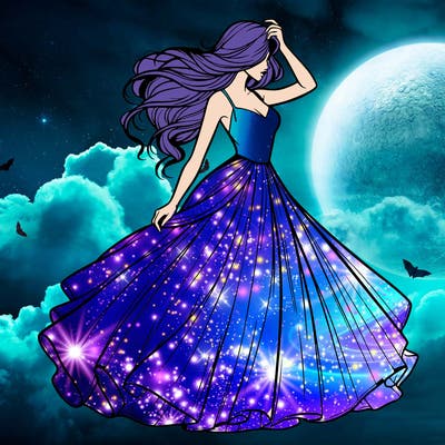 realistic woman with dress flowing in the wind