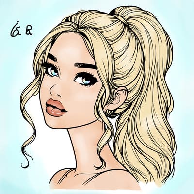 realistic girl with a ponytail on her hair and lips