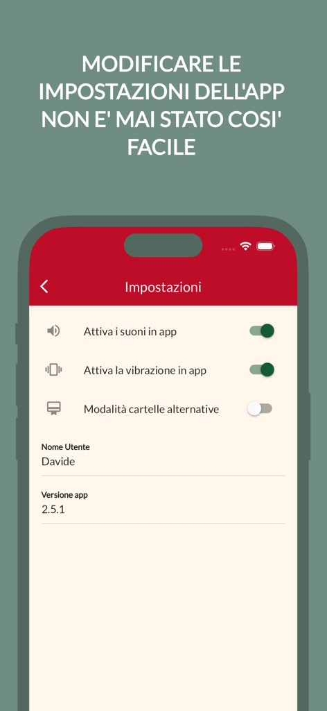 Menú de configuración de la aplicación Tombola Online mostrando interruptores de activación de sonido y vibración.