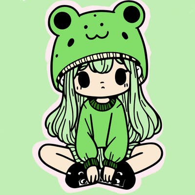 a girl wearing a frog hat and some frog socks