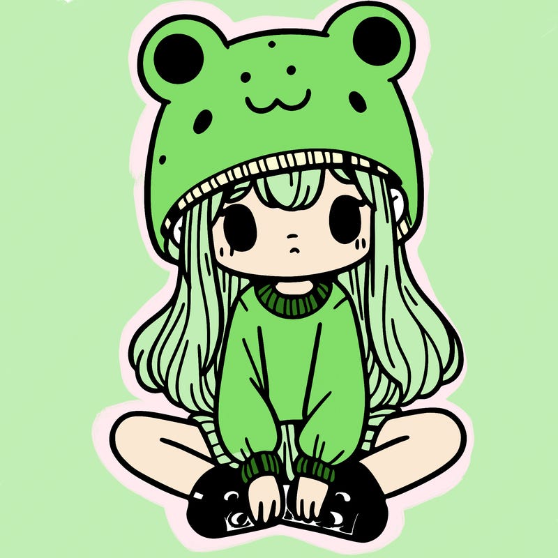 a girl wearing a frog hat and some frog socks
