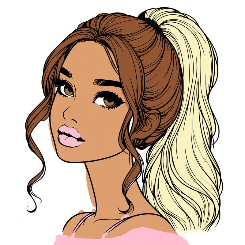 realistic girl with a ponytail on her hair and lips