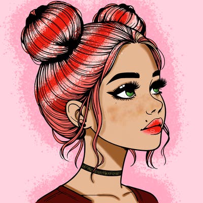 realistic girl with buns on the top of her head