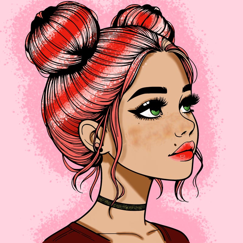 realistic girl with buns on the top of her head