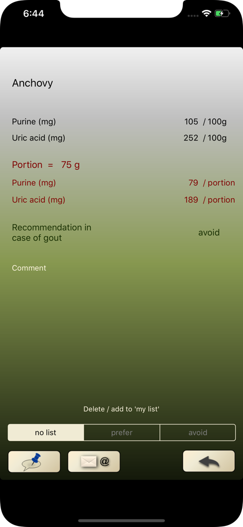 통풍 식단 권장 사항과 함께 멸치의 자세한 퓨린 및 요산 수치.