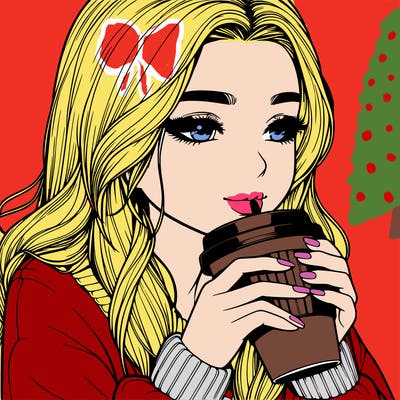 realistic girl drinking coffee