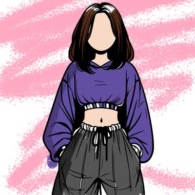 realistic girl faceless with baggy pants and a crop top