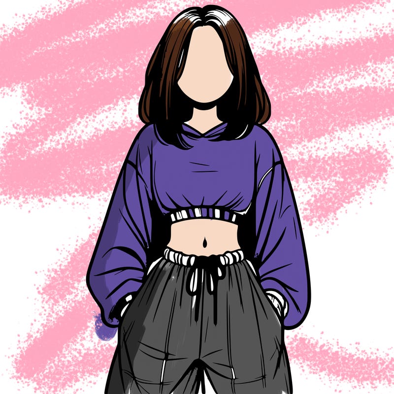 realistic girl faceless with baggy pants and a crop top