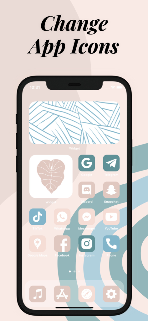 Icon Theme - Aesthetic Kit - An iPhone home screen featuring customized pastel app icons and aesthetic widgets