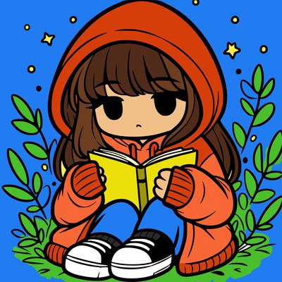 girl in oversized hoodie reading a book