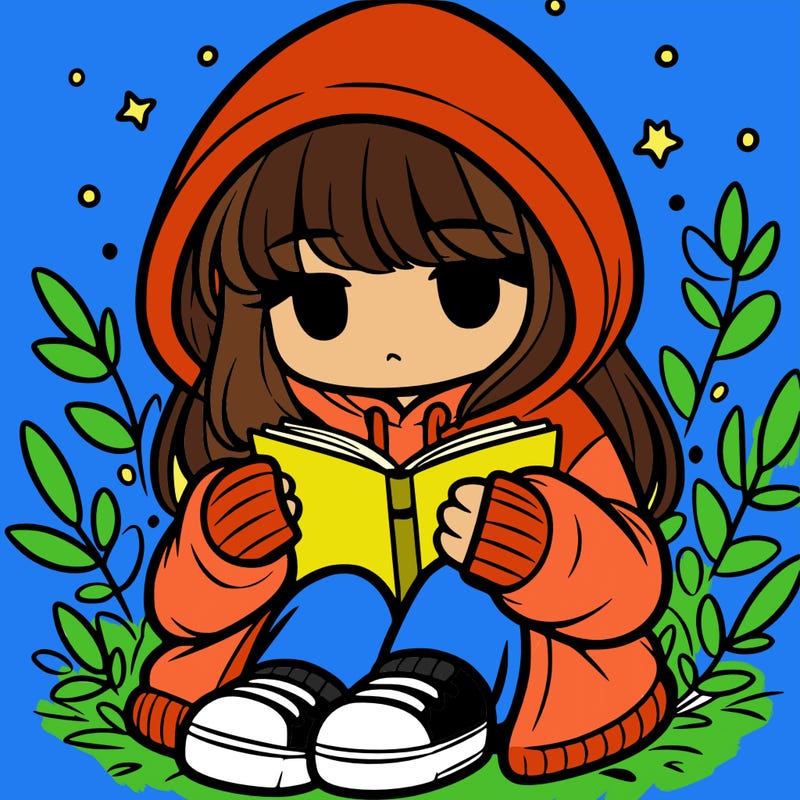 girl in oversized hoodie reading a book