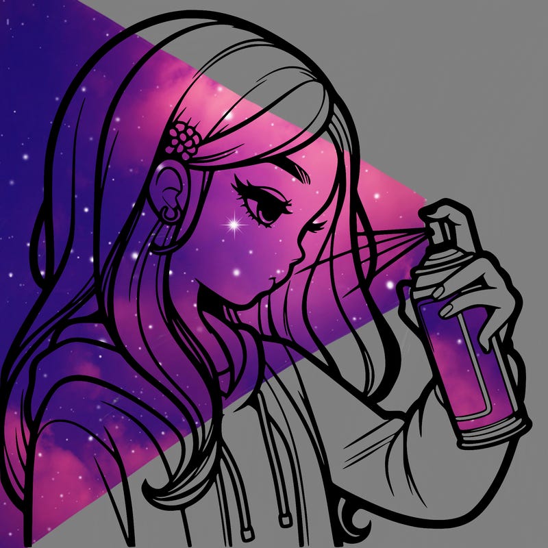 a realistic girl spray painting