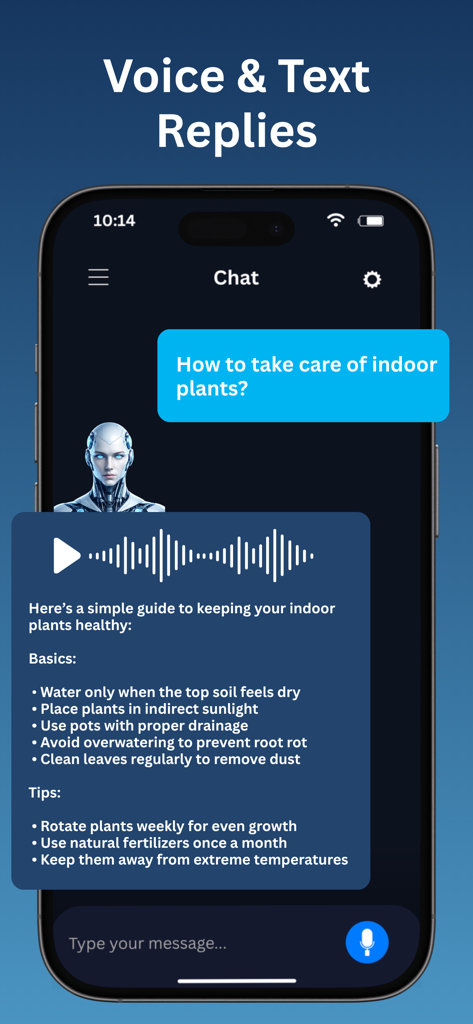BlueTalk AI - BlueTalk AI app interface displaying both voice and text chat responses