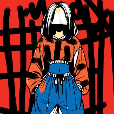 realistic girl faceless with baggy pants and a crop top